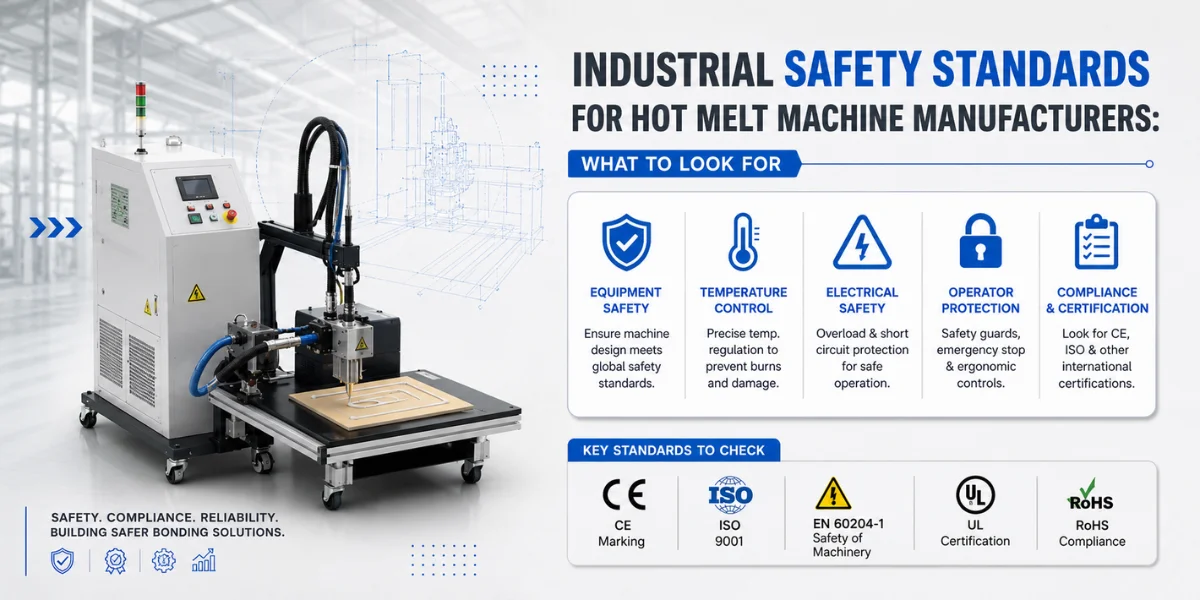 Explore Packaging Automation with Hot Melt Dispenser Blogs 198 Industrial hot melt adhesive machine with safety features in a manufacturing facility