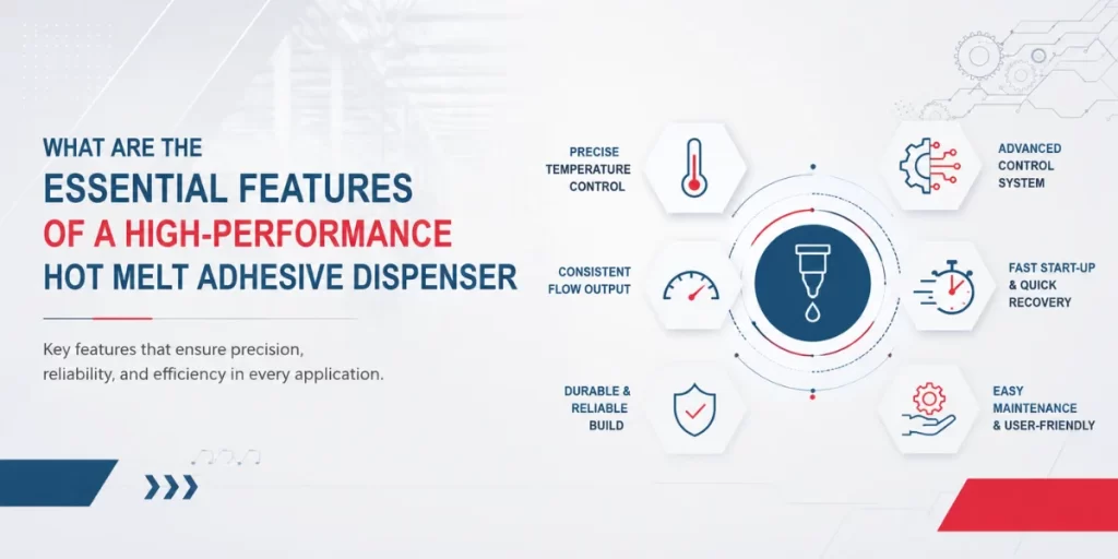 What are the essential features of a high-performance hot melt adhesive dispenser, Mahisa Packaging