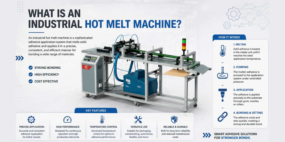 Industrial hot melt machine used in automated manufacturing and packaging production line