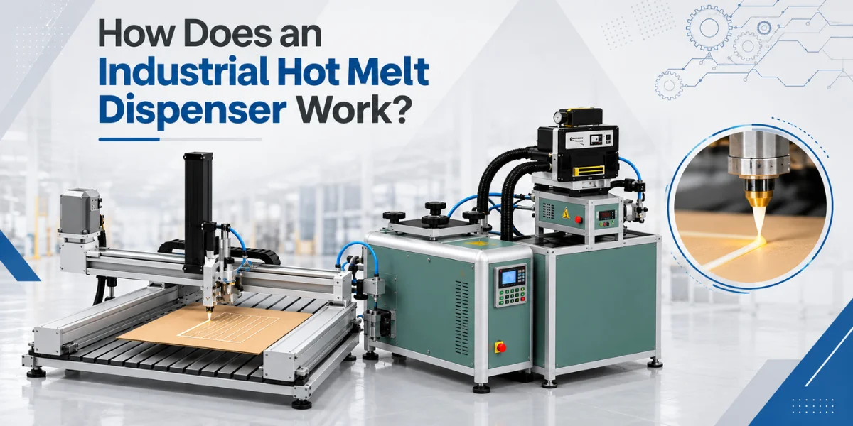 Explore Packaging Automation with Hot Melt Dispenser Blogs 231 Industrial hot melt dispenser applying adhesive in an automated production line